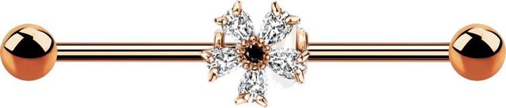 Star Piercing Barbell rosegold mit Kristallblume (Chirurgenstahl 316L, Messing)