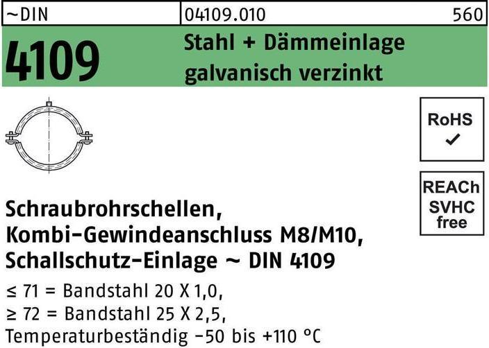 Productafbeelding Schroefpijpklem DIN 4109 40-43 M8/M10 staal+isolerend inzetstuk elektrolytisch verzinkt