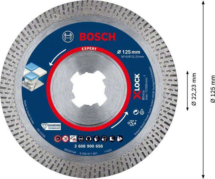 Immagine prodotto Bosch Professional Zubehör Dischi da taglio diamantati Expert HardCeramic X-LOCK, 125 x 22,23 x 1,4 x 10 mm