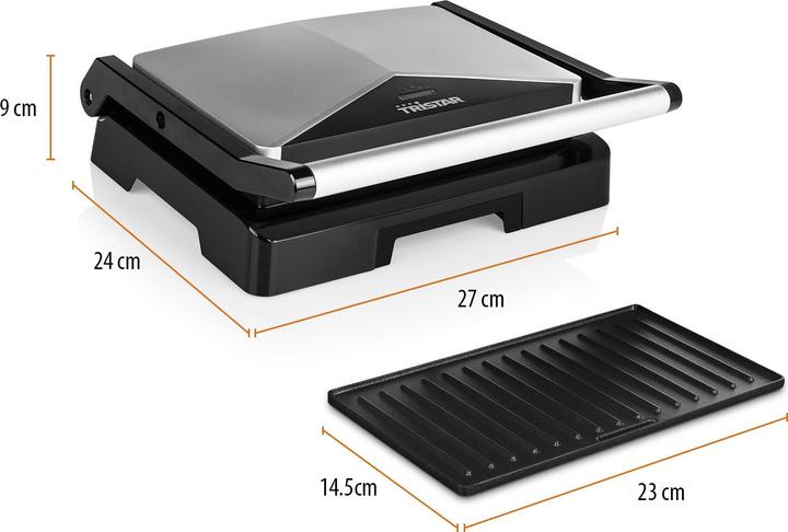 Actual product image Tristar Contact grill - non-stick, 23 x 14.5 cm grill plate, 1000 watt