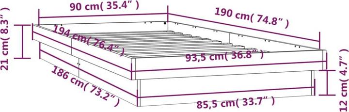 Produktbild VidaXL Bett mit LED-Beleuchtung Kiefer (120 x 190 cm)