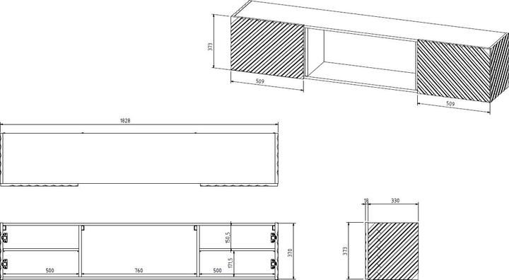 Produktbild Cama RTV Schrank LARA 183x35x37 schwarz matt + schwarzer Kamin