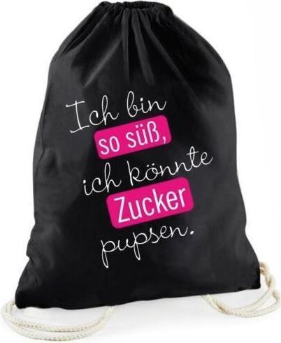 Produktbild 4you Design Statement-Turnbeutel "Ich bin so suess, ich koennte Zucker pupsen." schwarz