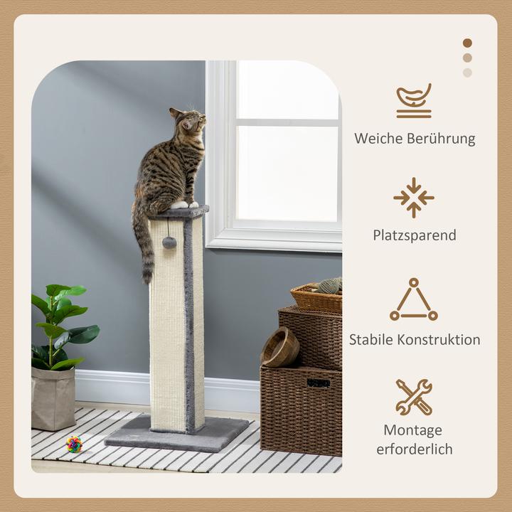 Produktbild PawHut Eckiger Kratzbaum mit Spielball (81 cm, Cremeweiss, Grau)