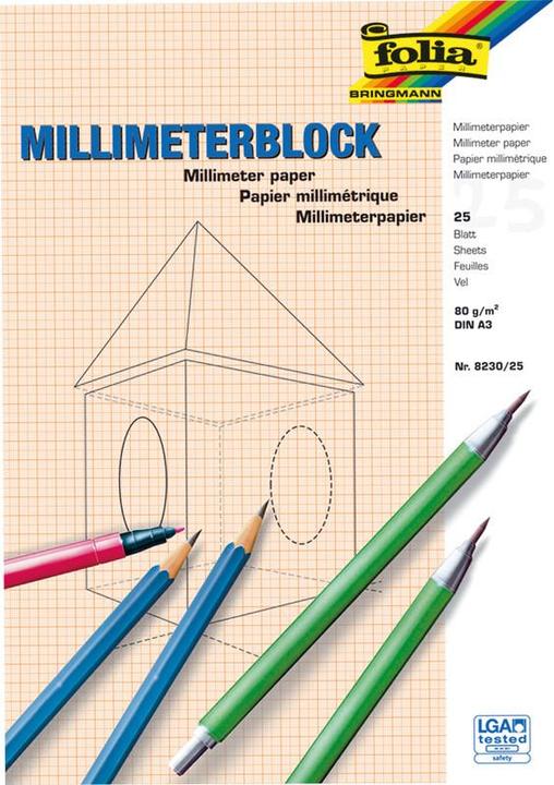 Image du produit Folia Bloc de papier millimétré (A3, Quadrillé, Couverture souple)