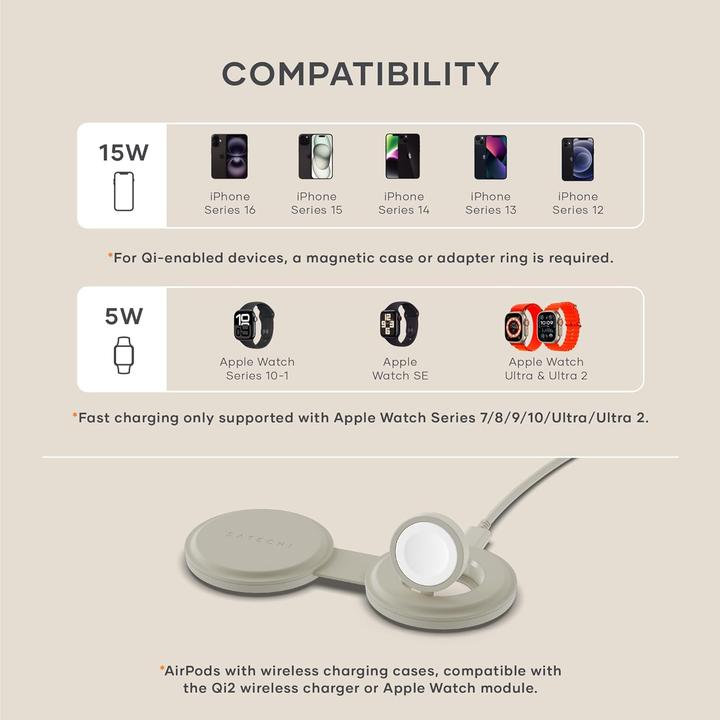 Actual product image Satechi OntheGo 2-in-1 Wireless Charger mit Qi2 (15 W)