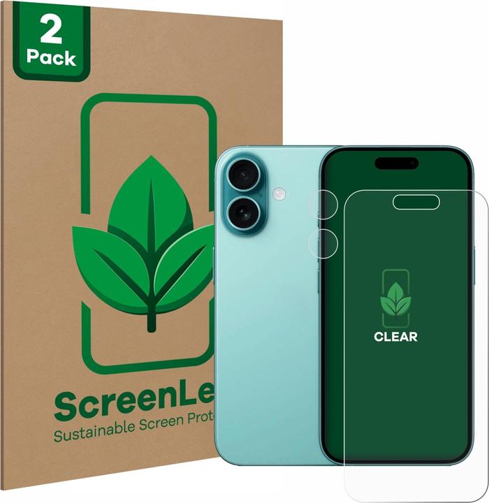 ScreenLeaf Protective film sustainable screen protector screen protector film clear transparent (2 Piece, Apple iPhone 16)