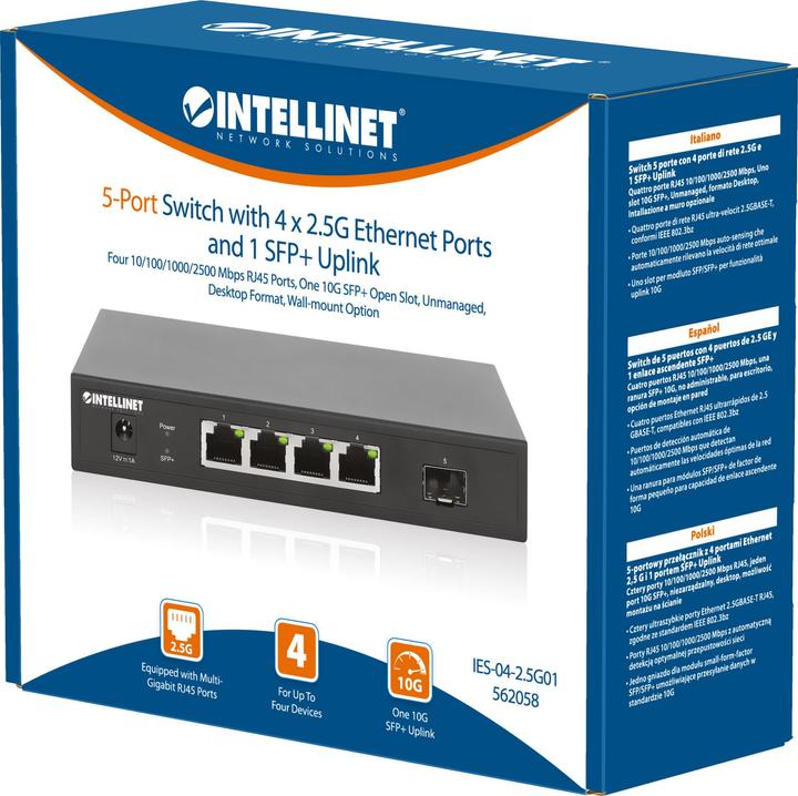 Actual product image Intellinet 5-port switch with 4 x 2.5G Ethernet ports and 1 SFP+ uplink (5 Ports)