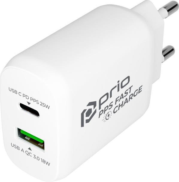 Produktbild prio Fast Charge Wall Charger 25W PD PPS (USB C)+QC 3.0 (USB A) white (25 W)