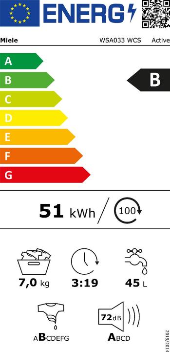 Label énergétique Miele WSA033 WCS Active (7 kg, Droite)