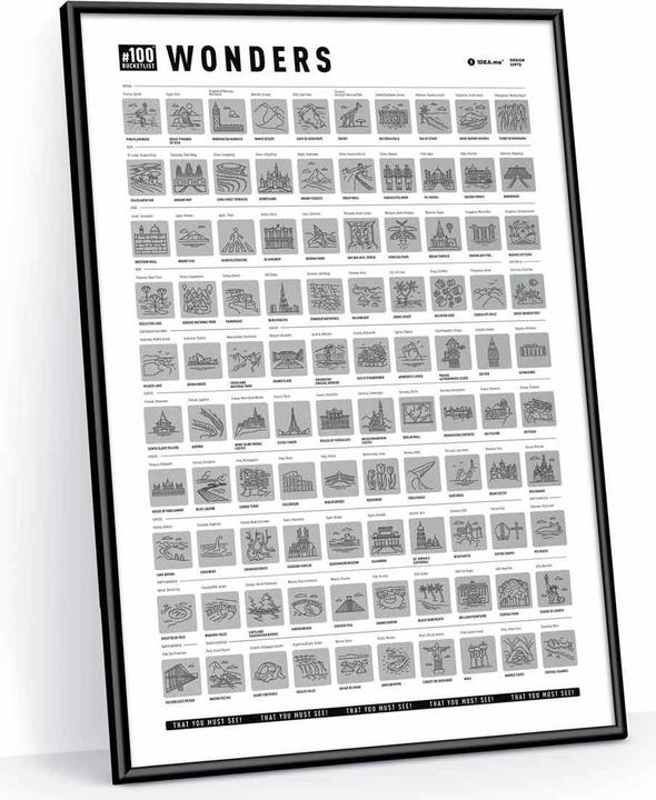 Actual product image 1dea.me Weltwunder 100 Bucketlist - Rubbelposter / Scratch Map (60 x 40 cm)