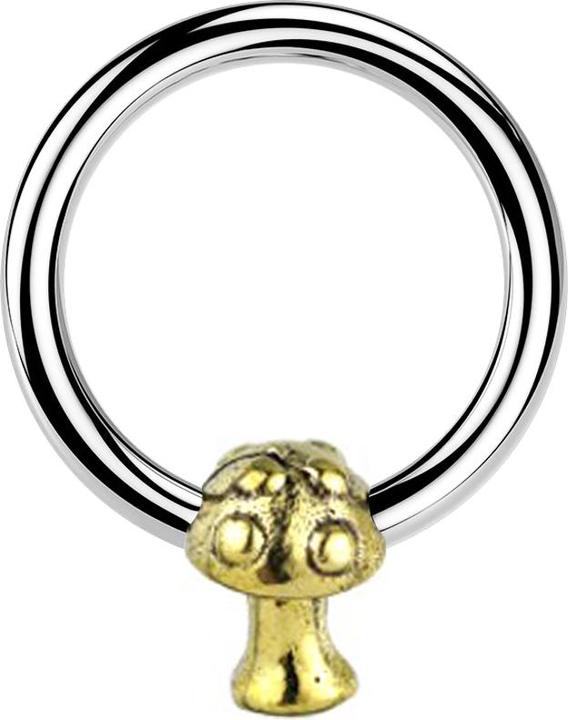 Star Piercing Closure Ring silber Pilz vergoldet (Messing, Chirurgenstahl 316L)