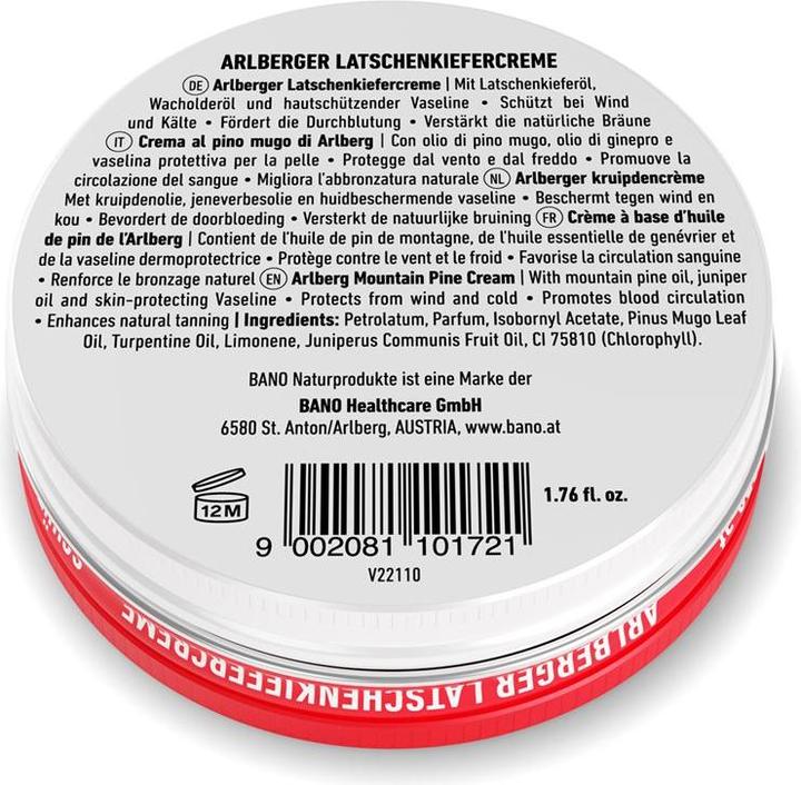 Nährwerte und Zutaten Bano Arlberger Latschenkiefercreme Creme (Körpercreme, 50 ml)