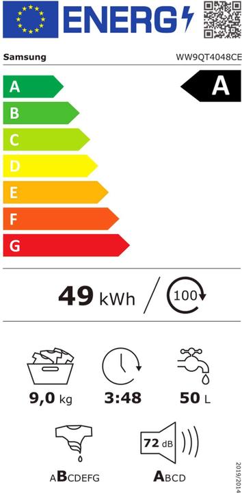 Energie-Label Samsung WW9QT4048CE/EG SchaumAktiv, 9kg (9 kg)
