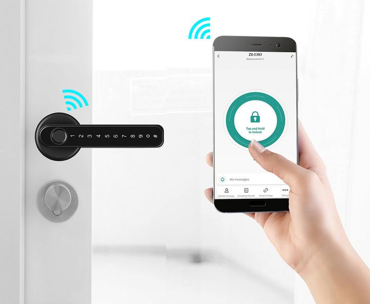 Produktbild VisorTech Sicherheits-Türbeschläge mit Fingerabdruck-Scanner, PIN & App, 5er Set (Türgriff)