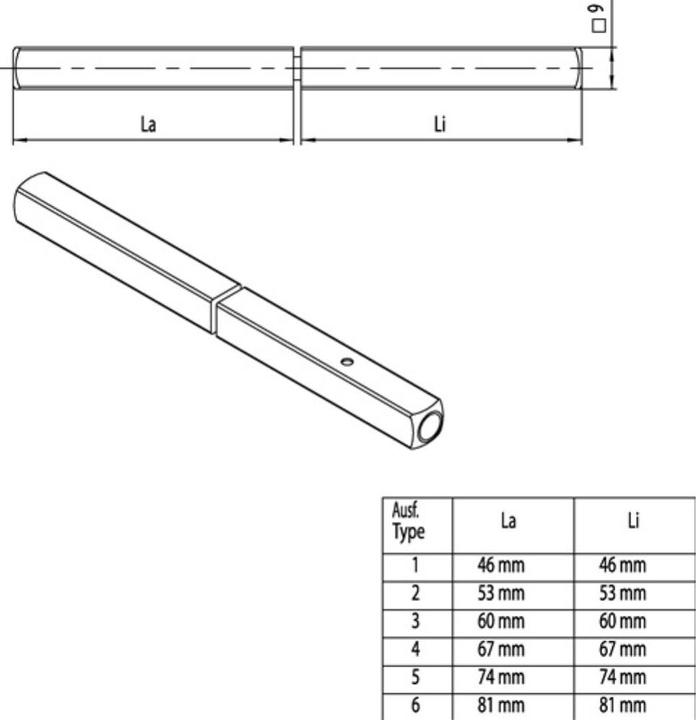 Produktbild Ogro Panik-Stift 120 FS SECURE Vierkant 9 mm TS 86-92 mm geteilter Vollstift