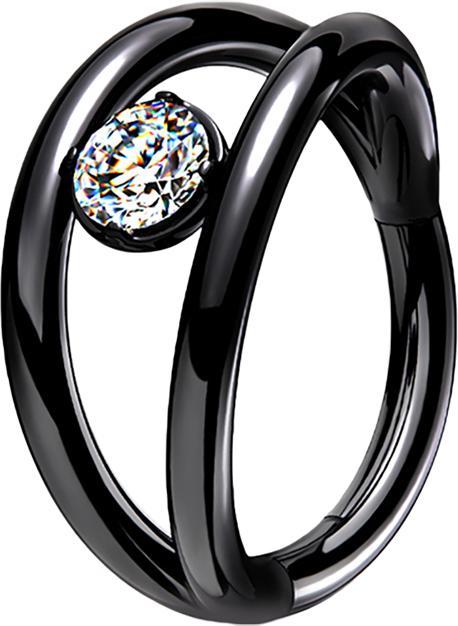 Actual product image Star Piercing Micro segment ring hinged black double ring with crystal (Surgical steel 316L, without brass)