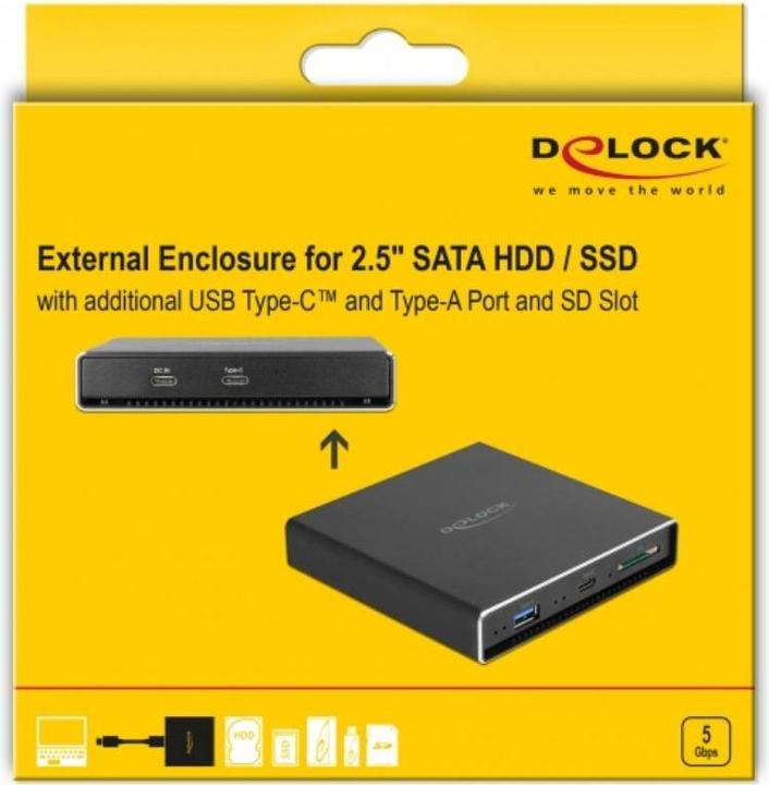 Image du produit Delock Boîtier externe pour disque dur / disque SSD SATA 2,5" avec port USB Type-C et Type-A (2.5")
