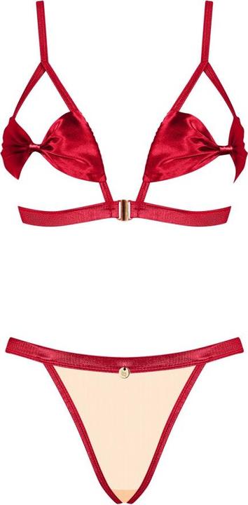 Produktbild Obsessive Schleifen-BH mit offenen Cups aus Satin plus String (S, M)