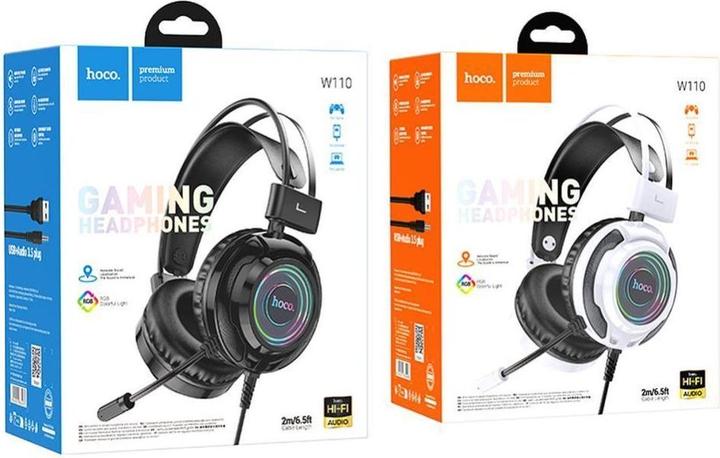 Produktbild Hoco Wired headphones wire headphones USB A + Jack 3,5 mm with microphone gaming W110 2 m black (Kabelgebunden)