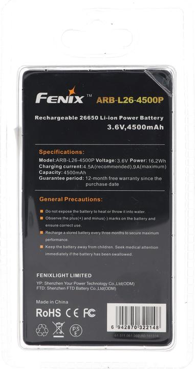 Produktbild Fenix Akku für PD40R Led-Taschenlampe ARB-L26-4500P