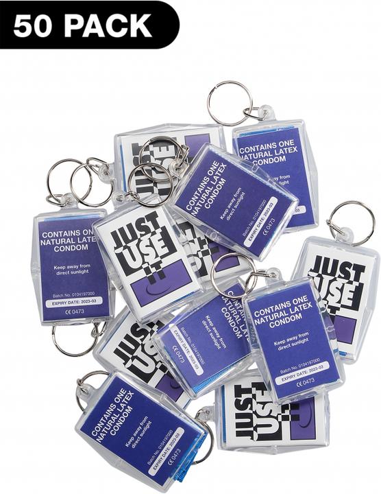 Actual product image EXS Condoms Key Rings- Just Use It 50 pack (50 pcs.)