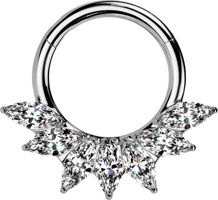 Actual product image Star Piercing Micro segment ring hinged silver seven oval crystals silver (without brass, Titanium G23)