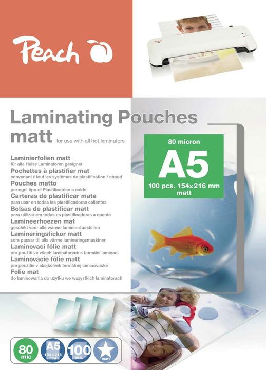 Peach Laminating films A5 (154x216mm), 80mic, matt (A5, 100 Piece, 80 µm)