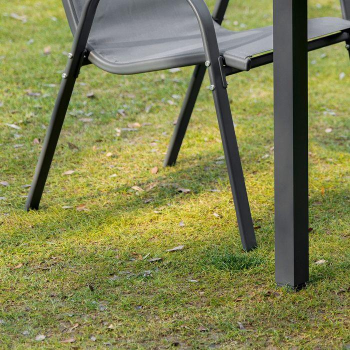 Produktbild Swisshandel24 2er Set Gartenstuhl Stapelstuhl mit Armlehne Metall Mesh-Gewebe grau 70x54x90cm