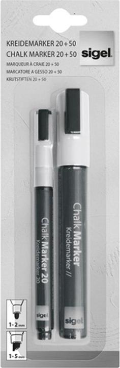 Sigel Marqueur à craie Artverum 20 + 50 Set (1-2 + 1-5 mm) (Blanc, 5 mm, 2 x)