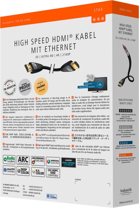 Image du produit Inakustik HDMI (Typ A) — HDMI (Typ A) (7.50 m, HDMI)