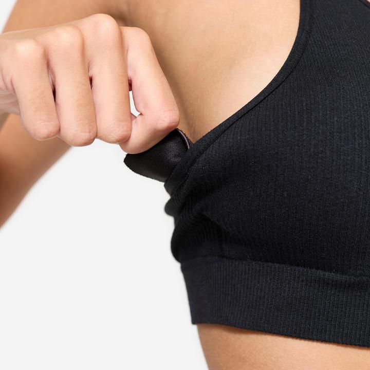 Actual product image Domyos Sport-BH Bustier Damen gerippt nahtlos leichter Halt - schwarz (M)