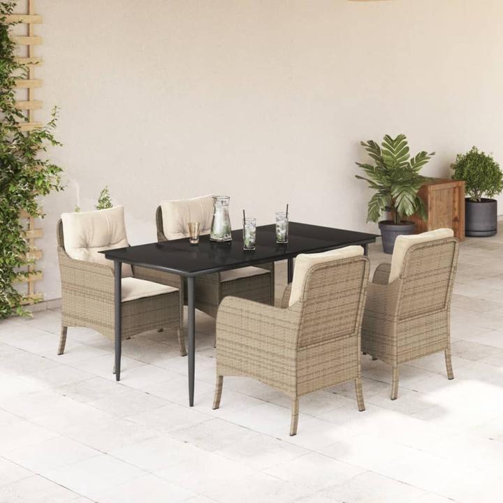Produktbild VidaXL Garten Essgruppe Gartengarnitur Sitzgruppe 5-tlg. Beige Poly Rattan (160 cm)