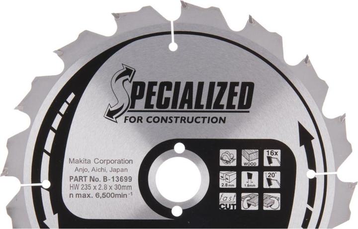 Image du produit Makita B-13699 T.C.T. pjūklas 235X2.8X30mm 20° T16 SPECIALIZED statyboms