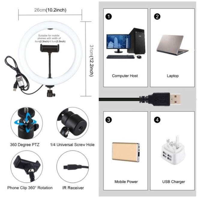 Image du produit Puluz Lampe circulaire à DEL RVBW 10" et trépied de 165 cm (éclairage annulaire)
