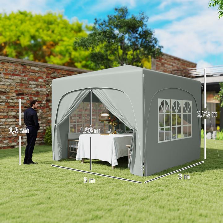 Produktbild Outsunny Pavillon Metall, Polyester Hellgrau (300 cm, 300 cm)