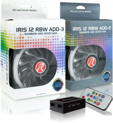 Actual product image Raijintek Iris 12 Rainbow A-RGB LED fan, set of 3 incl. controller (120 mm, 3 x)