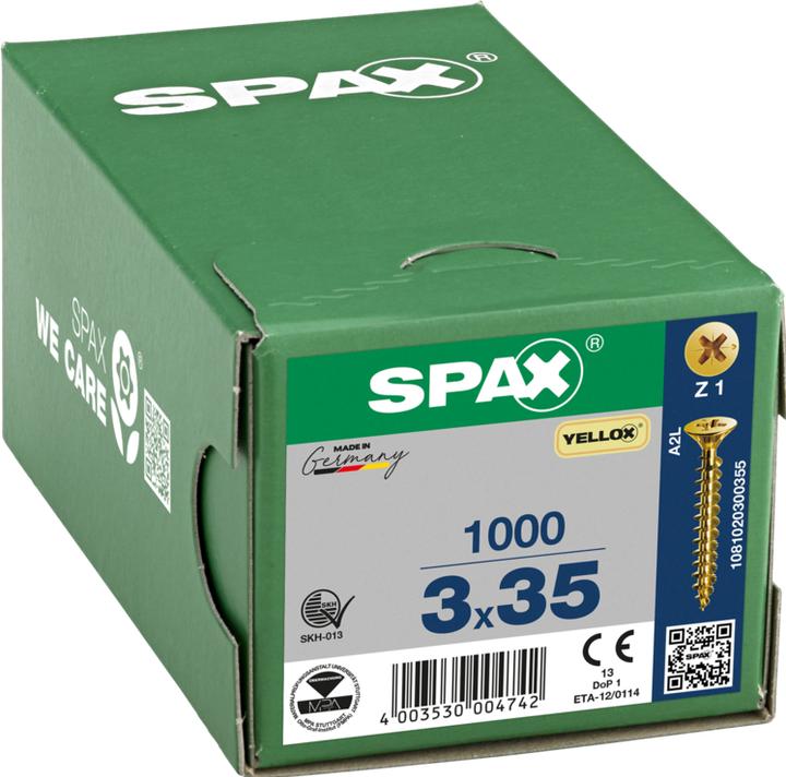 Immagine prodotto Spax Vite R 88094 Testa svasata con punta/inclinazione a croce -PZ 3 x 35/31-Z Acciaio zincato giallo (1000 Viti per pezzo)