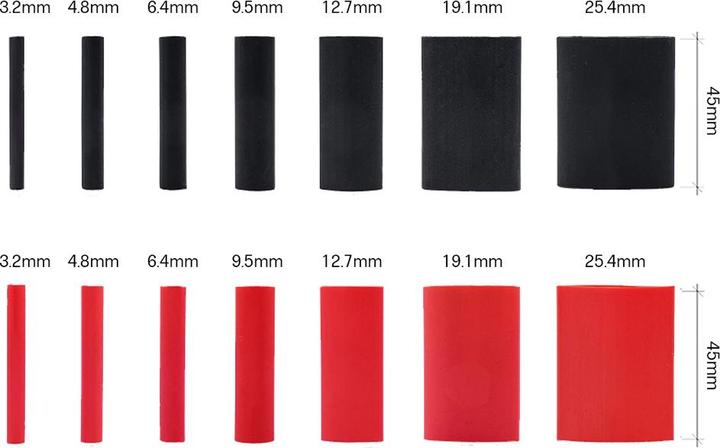 Produktbild Offgridtec Schrumpfschlauch Sortiment Schwarz Rot 3:1 Ratio mit Kleber Doppelwandig 200 Stück 45mm Länge Vers (200 x)
