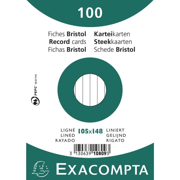 Image du produit Exacompta Fiche Format de la fiche : DIN A6 Finition de la réglure : lignée (105 x 148 mm, 205 g/m², 100 x)