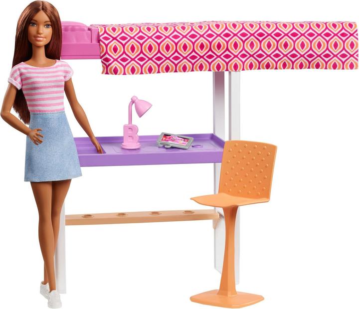 Actual product image Barbie Deluxe set furniture loft bed with desk & doll
