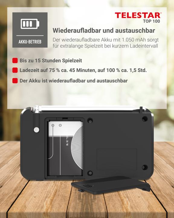 Actual product image Telestar TOP 100 sw portables Radio DAB+/UKW,Bluetooth,USB,Akku (FM, DAB+, Bluetooth)