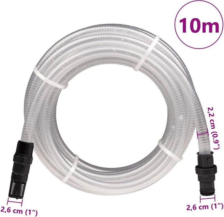 Actual product image VidaXL Saugschlauch mit PVC-Anschlüssen Transparent 1" 10 m PVC Schlauch (10 m, 26 mm)
