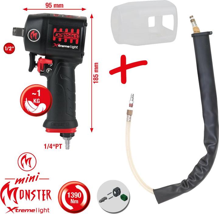 Image du produit KS Tools Clé à chocs pneumatique 1/2" miniMONSTER Xtremelight haute performance 1.390 Nm avec pellicule de... (Air comprimé)