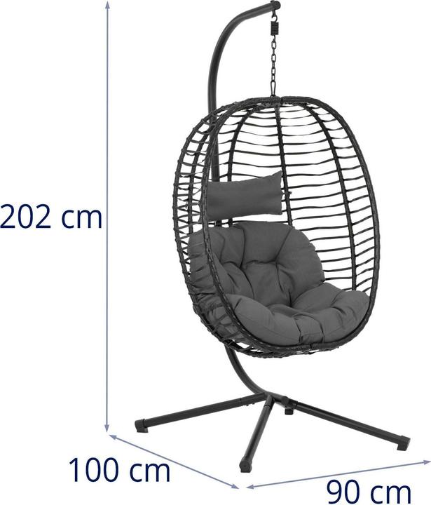 Produktbild Uniprodo Outdoor-Hängesessel mit Gestell Hängesessel Garten faltbar schwarz/grau 150 kg (150 kg)