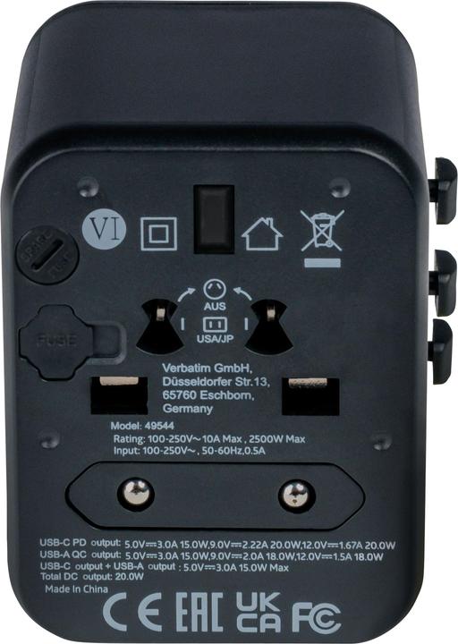Image du produit Verbatim Adaptateur universel de voyage avec 1 x USB-C PD 20W / 1 x USB-A QC 3.0
