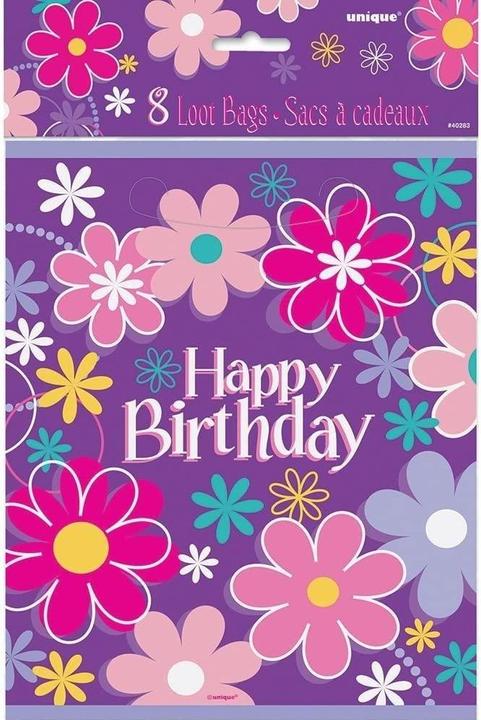 Produktbild Unique Party Partytüten Floral Happy Birthday 8erPack (Geschenkfolie, 8 x)