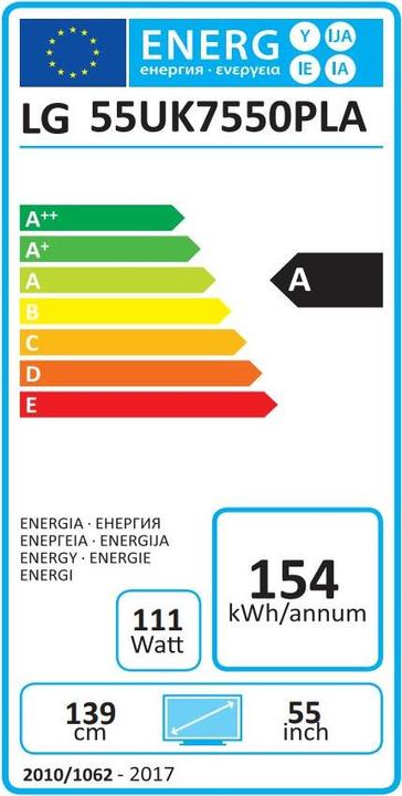 Etichetta energetica LG 55UK7550 (55", LCD, 4K, 2018)