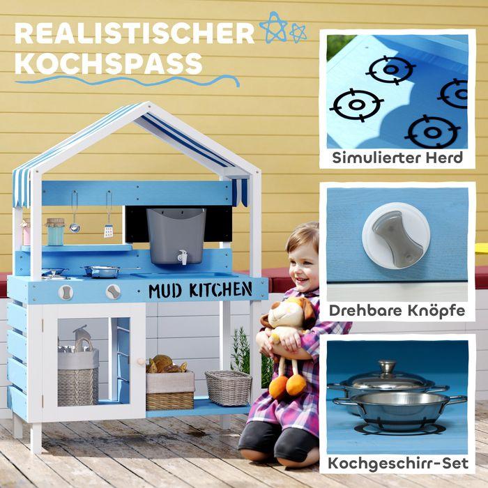 Produktbild Swisshandel24 Matschküche Kinder Outdoor Gartenspielküche mit Herd, Spüle, Zubehör Blau
