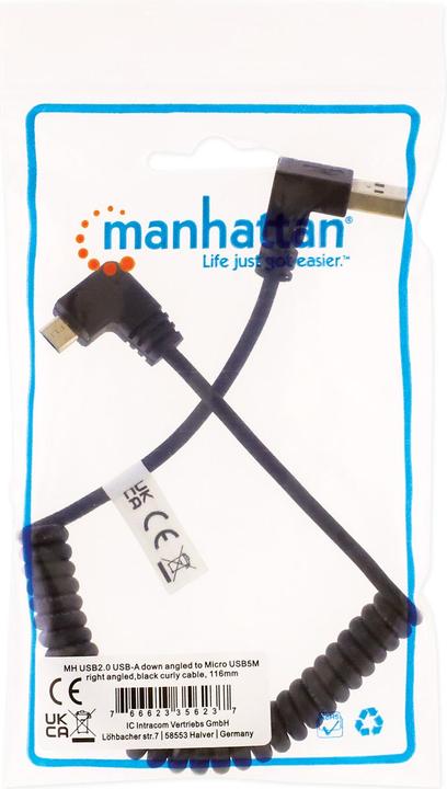 Produktbild Manhattan Spiralkabel USB-A auf Micro-USB Ladekabel (1 m, USB 2.0)